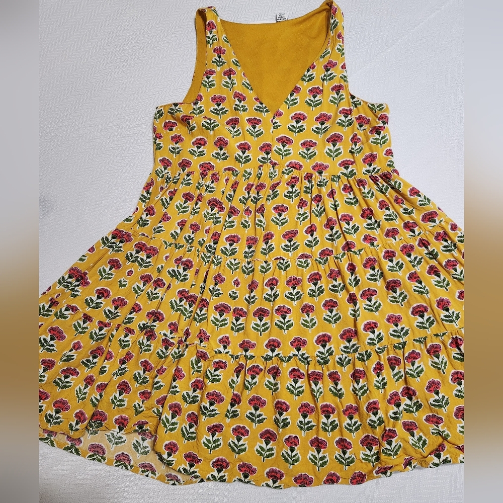 Sincerly Jules Floral Yellow Sleeveless Dress Size-small